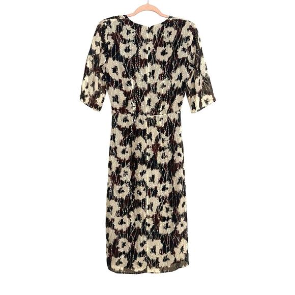 NWT ba&sh Kaz Robe V-Neck Printed Midi Dress SMALL in Ecru - Picture 4 of 10
